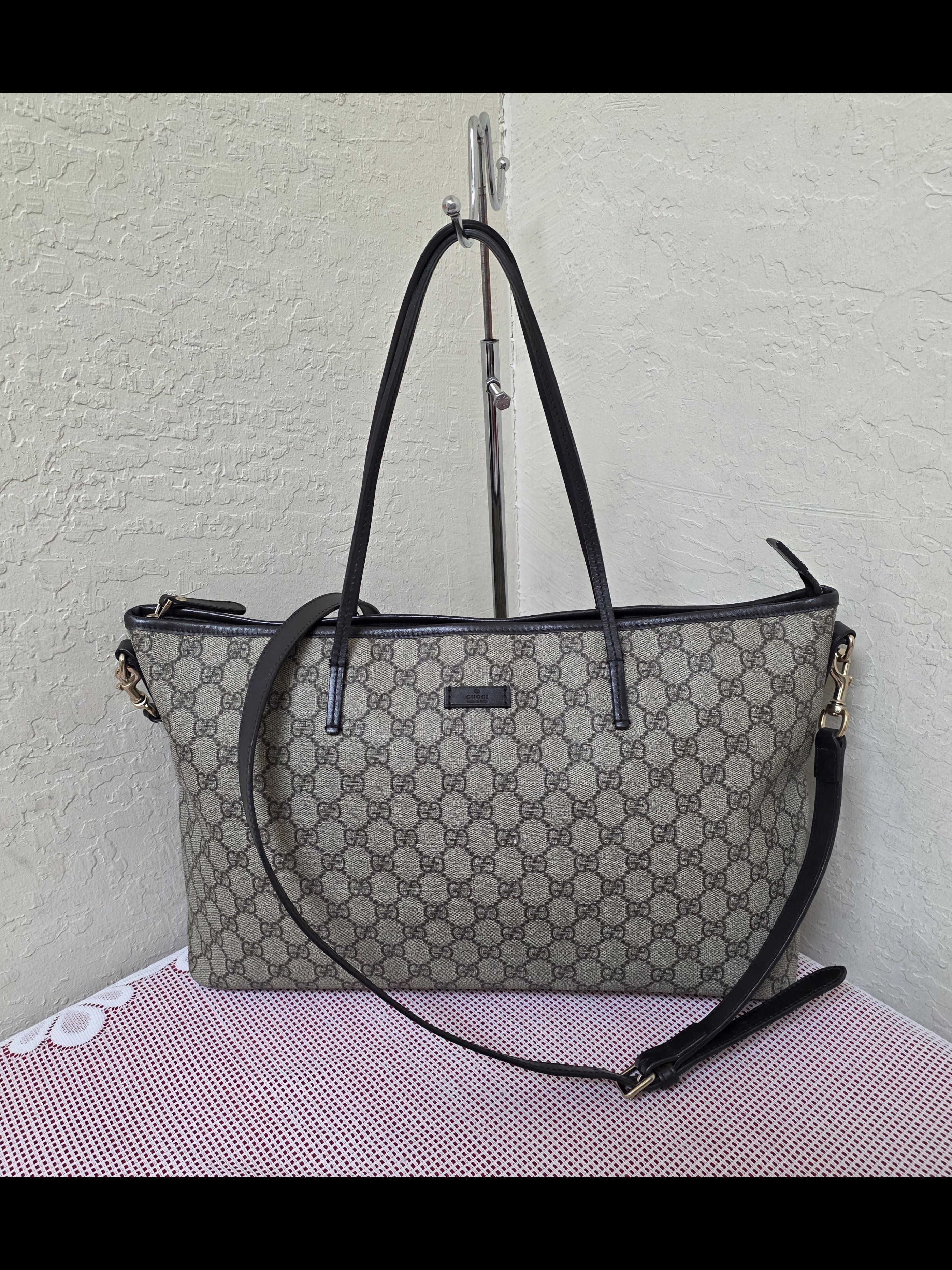 Gucci Gg With Long Handle Zip Tote Bag Authentic